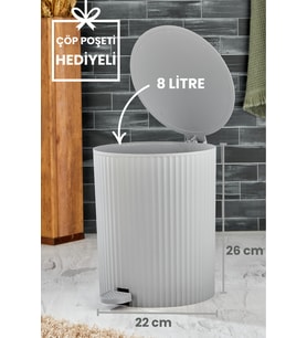 Yuvarlak Pedallı Çöp Kovası, Çizgili Kapaklı, Banyo ve Mutfak İçin