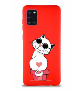 Samsung Galaxy A31 Soft Premier Kapak Coolcat Tasarımlı Silikon Kılıf - Kırmızı (Şeffaf)
