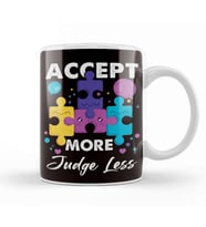 Accept More Judge Less Autism Awareness Support Puzzle Kupa Bardak Porselen