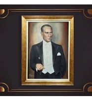 Altın Varaklı Çerçeveli Paspartulu Atatürk Tablo DC0828 (Gold)