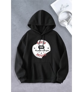 Unisex Kadın Erkek 18 years cool girl baskılı sweatshirt (Siyah)