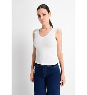 9183001 Kaşkorse Kolu Dantelli Bluz EKRU