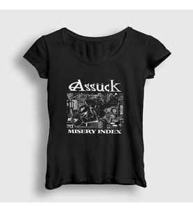 Presmono Kadın Siyah Assück Metal Misery Index T-Shirt 473792tt