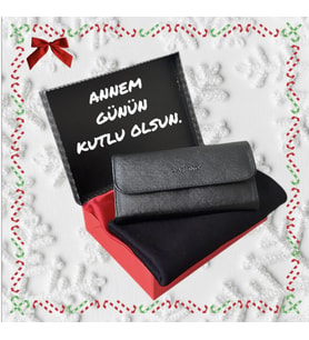Anneler Günü Siyah Carlino Cüzdan -Penye Şal Set