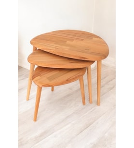 Zigon Sehpa 3'lü Set, Masif Doğal Ahşap, Modern Masif Yan Sehpa