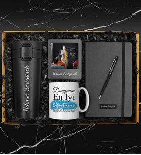Öğretmenler Gününe Özel Defter & Kişiye Özel Tasarım Kupa & 400 ML Exclusive Çelik Termos & Kalem & Kişiye Özel Fotoğraf Çerçevesi