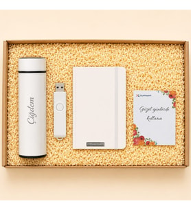 Kişiye Özel İsim Yazılı Dereceli Termos Defter USB Bellek Hediye Seti 32 GB Premium Ofis ve Kurumsa