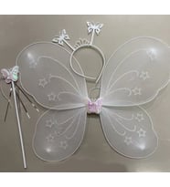 Beyaz Renk Kelebek Kanadı Tacı ve Sopası 50x37 cm (5343)