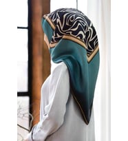 Vissona Lacivert-Petrol Yeşili Zebra Desenli Tivil İpek Eşarp 17536-0039-0033