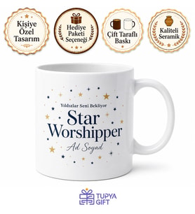 Star Worshipper Yazılı Yıldızları Sevenlere Özel Şık Çay Kupası Hediye
