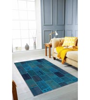 Turkuaz Patchwork Kaymaz Tabanlı Dekoratif Halı RV225 - 100 x 160 cm