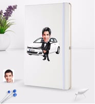BK Gift Kişiye Özel Plakalı Erkek Volkswagen Golf Karikatürlü Beyaz Termo Deri Defter 16x24cm Model 1