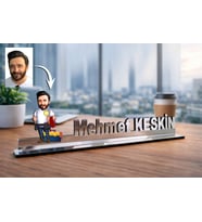 Kişiye Özel Elektirikci Karikatürlü 30 cm Ayna Pleksi Masaüstü İsimlik - Ofis Hediyesi