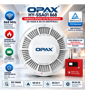 OPAX HY-SSA01 868 MHz Kablosuz Duman ve Isı Dedektörü EN 14604 & EN 54