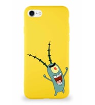 Apple iPhone SE 2020 Soft Premier Kapak Plankton Tasarımlı Silikon Kılıf - Sarı (Şeffaf)