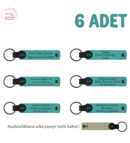 Evlilik Yıldönümü Hediyesi, İsme Özel, 6'lı Hatıra Deri Anahtarlık Set, Koyu Turkuaz & Sütlü Kahve