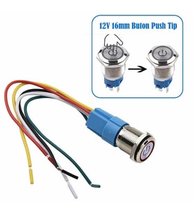 16mm Ledli Kablolu Push Tip Metal Button 12V 16mm 1NO 1NC SPDT On Off Su Geçirmez Paslanmaz Çelik