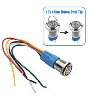 16mm Ledli Kablolu Push Tip Metal Button 12V 16mm 1NO 1NC SPDT On Off Su Geçirmez Paslanmaz Çelik
