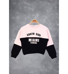Toontoy Kız Çocuk Mıamı Baskılı Sweatshirt (Pudra)