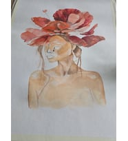 %100 Suluboya Gelincik Kadın Resim Tablosu 70x50 cm