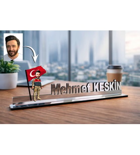 Kişiye Özel Jandarma Karikatürlü 30 cm Ayna Pleksi Masaüstü İsimlik - Ofis Hediyesi