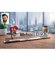 Kişiye Özel Jandarma Karikatürlü 30 cm Ayna Pleksi Masaüstü İsimlik - Ofis Hediyesi