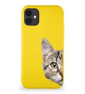 Apple iPhone 11 Soft Premier Kapak Catface Tasarımlı Silikon Kılıf - Sarı (Şeffaf)