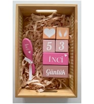 Pembe krem bebek anı küpü Türkçe yazı set