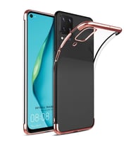 Huawei P40 Lite Köşeleri Renkli Kamera Korumalı Şeffaf Kılıf (Rose)