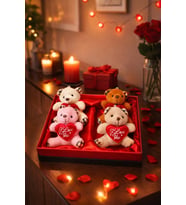 Sevgililer Günü Hediye Kutusu 4 Adet I Love You Temalı Peluş Ayıcıklı Romantik Hediye Seti Kutusu (Çok Renkli)