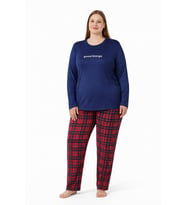 Kadın 7256 Likralı Uzun Kol Büyük Beden Milan Pijama Takımı