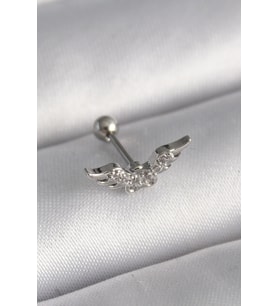 316L Çelik Gümüş Renk Zirkon Taş Detay Kanat Model Tragus Piercing 5886