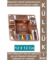 Dayanıklı Gündelik Ev İş Kullanım Dekoratif Hediyelik Şık İstanbul Süslemeli Metal Küllük 12 X 12 Cm