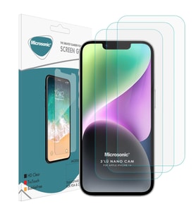 Microsonic Apple iPhone 14 Screen Protector Nano Glass Cam Ekran Koruyucu (3`lü Paket) (Renksiz)