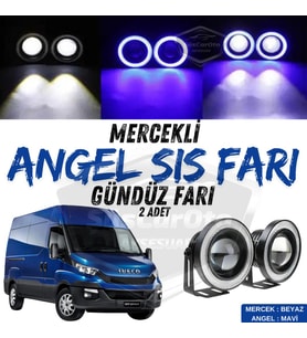 Iveco Daily Uyumlu Üniversal Mercekli Angel Sis Farı Metal 76 mm Mavi Halkalı Gündüz Farı 2 Adet