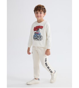 LCW Kids Bej Beli Lastikli Baskılı Erkek Çocuk Jogger Eşofman Altı