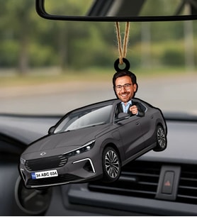 BK Gift Kişiye Özel Erkek Kula Renk Togg Karikatürlü Ahşap Plakalı Araba Dikiz Ayna Süsü-1 , Arkadaşa Hediye, Sevgiliye Hediye, Araba Hediyesi