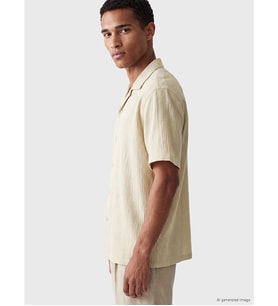 LCW Vision Bej Regular Fit Krinkle Erkek Gömlek