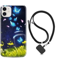 Apple iPhone 11 12 13 Mini Kılıf Boyun Askılı Silikon Neon Butterflys 1309