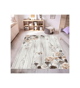 Rovigo Home Dijital Baskı Yıkanabilir Kaymaz Taban Salon Halısı RVG0479 (Krem)