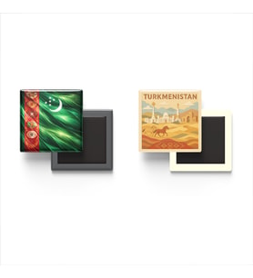 Buzdolap Magnetleri - Türkmenistan Bayrağı ve Paper Cut Tema - 2'li Set Magneti
