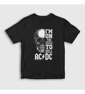 Presmono Unisex Çocuk Siyah Highway To Hell Skull AC/DC T-Shirt 6444tt