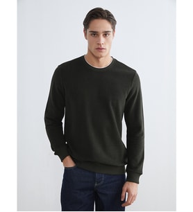 LCWAIKIKI Classic Haki Bisiklet Yaka Erkek Sweatshirt