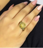 Doğal Taş Sitrin Doğal Taşlı Antik Model Kadın Ayarlanabillir Yüzük euy80s (Sarı)