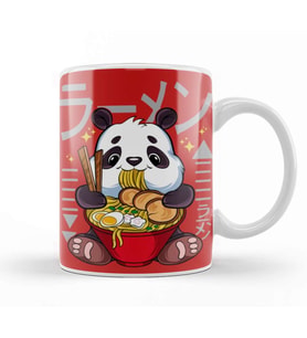 Ramen Panda Cute Kawaii Panda Eating Ramen Kupa Bardak Porselen