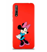 Huawei P Smart S Soft Premier Kapak Minnie Mouse-F Tasarımlı Silikon Kılıf - Kırmızı (Şeffaf)