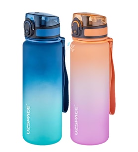 Uzspace 2'li Tritan Matara Seti 500 ml Çift Renk Softtouch FF Collection Tritan Su Matarası (Mor-Mavı)