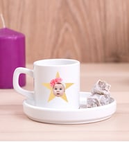Kişiye Özel Pembe Yıldız Kafa Fotoğraflı Concept Türk Kahvesi Fincanı