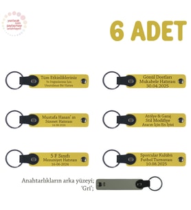 Sarı & Gri, Müzik Öğretmeninden Sınıfına Özel Hediye, 6’lı Set, İsim Yazılabilir Deri Anahtarlık