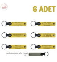 Sarı & Gri, Müzik Öğretmeninden Sınıfına Özel Hediye, 6’lı Set, İsim Yazılabilir Deri Anahtarlık
